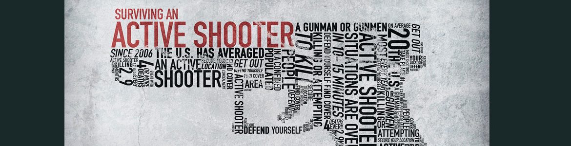 Gun silhouette made of text, Active Shooter