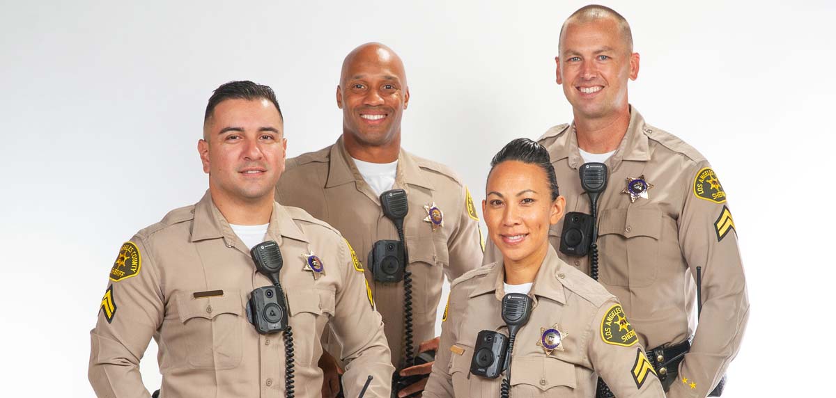 Group photo of deputies fitted with body cameras