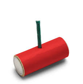 3 inch cylinder firework, Red in color. with a one inch green fuse in the center