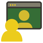 Graphic of a person looking at a computer window. A person is looking back.